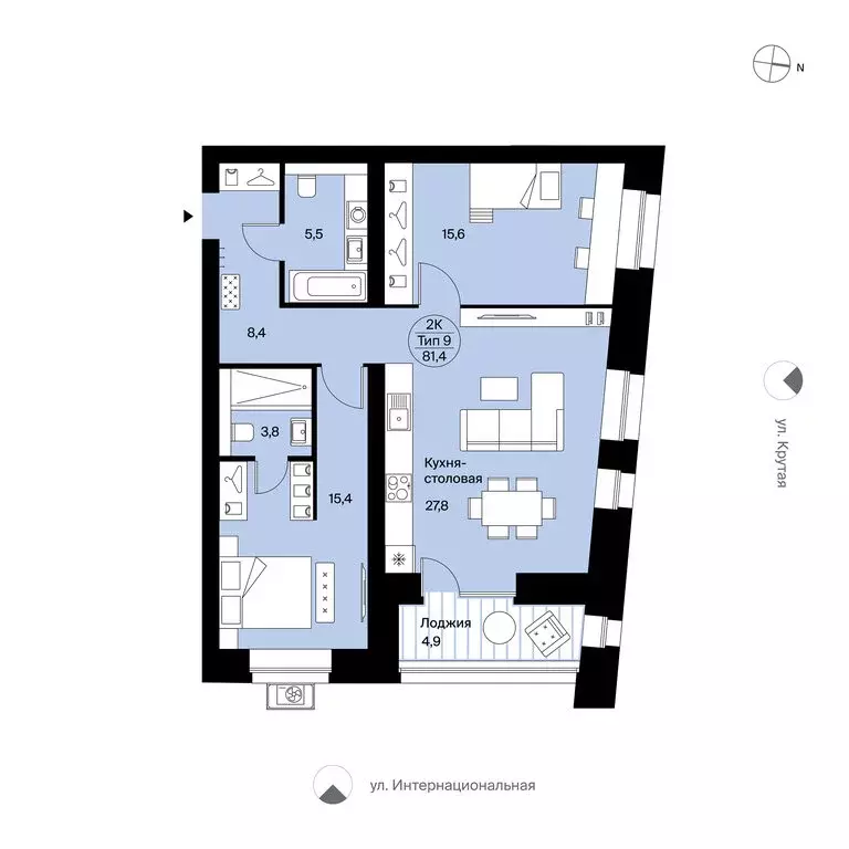 2-комнатная квартира: Сыктывкар, Крутая улица, 2 (81.4 м) - Фото 0