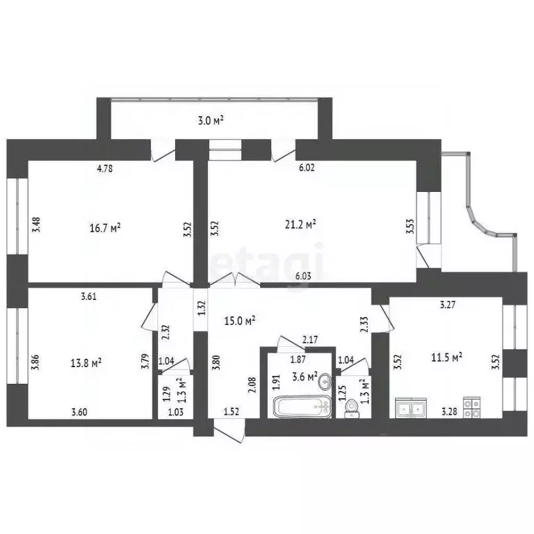 3-к кв. Мордовия, Саранск ул. Фридриха Энгельса, 15к4 (97.0 м) - Фото 2