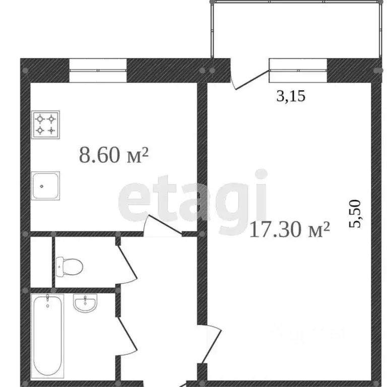 1-к кв. Белгородская область, Белгород ул. Губкина, 42а (33.0 м) - Фото 2