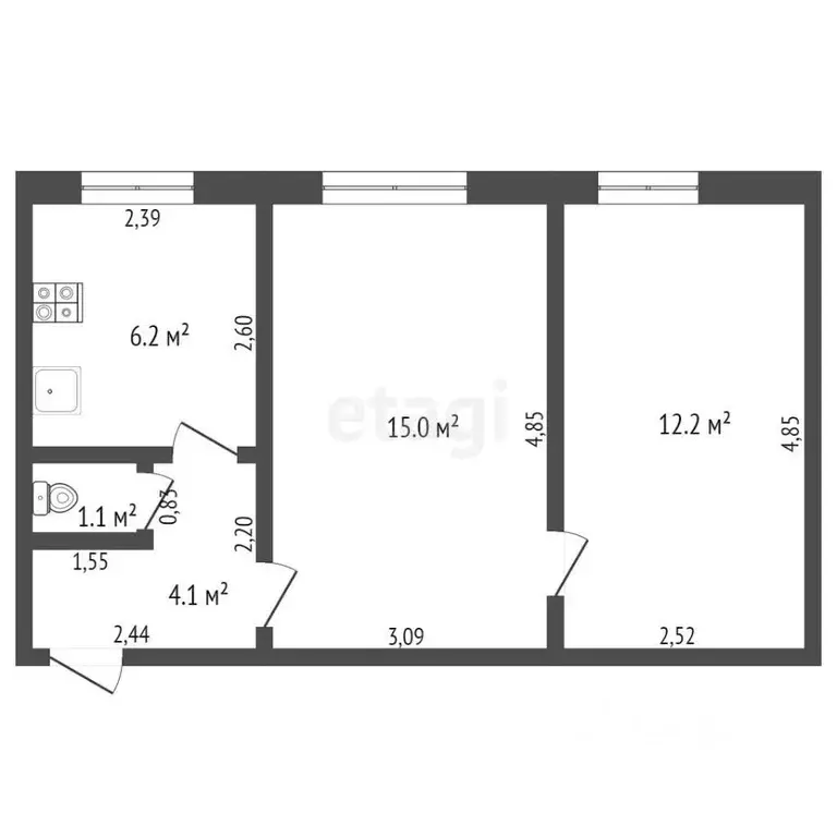 2-к кв. Брянская область, Климово рп ул. Лесная, 20 (38.6 м) - Фото 1