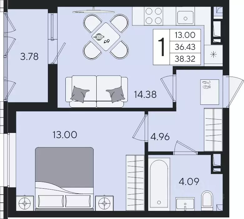1-к кв. Краснодарский край, Краснодар  (38.32 м) - Фото 2