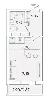 Квартира-студия, 25,5 м, 6/12 эт. - Фото 0