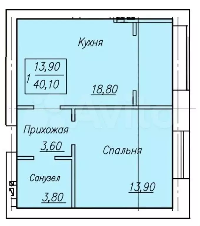 1-к. квартира, 40 м, 3/4 эт. - Фото 0