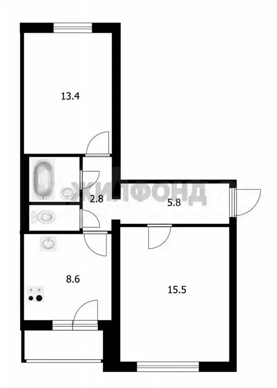 2-к. квартира, 49,6 м, 4/6 эт. - Фото 0