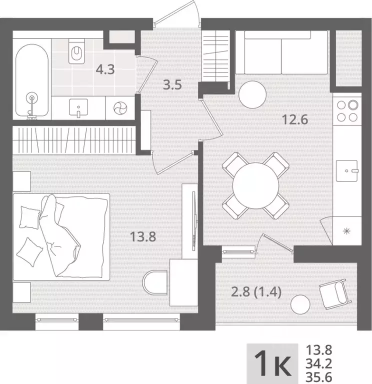 1-к кв. Калининградская область, Пионерский пос. Рыбное,  (35.6 м) - Фото 0