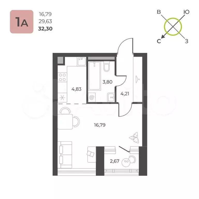 Квартира-студия, 31 м, 3/16 эт. - Фото 0