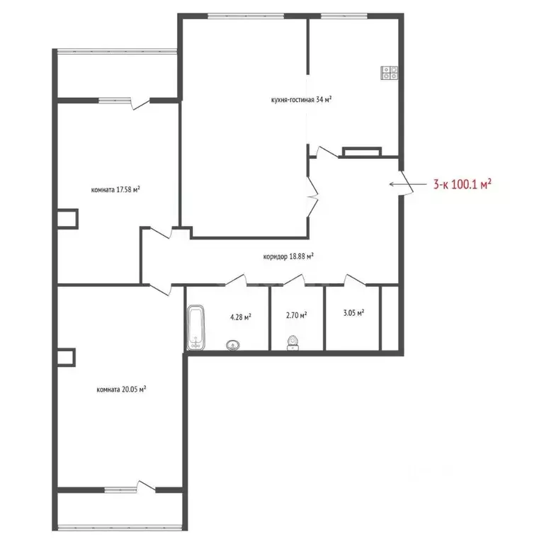2-к кв. Свердловская область, Екатеринбург ул. Рощинская, 50 (100.1 м) - Фото 2