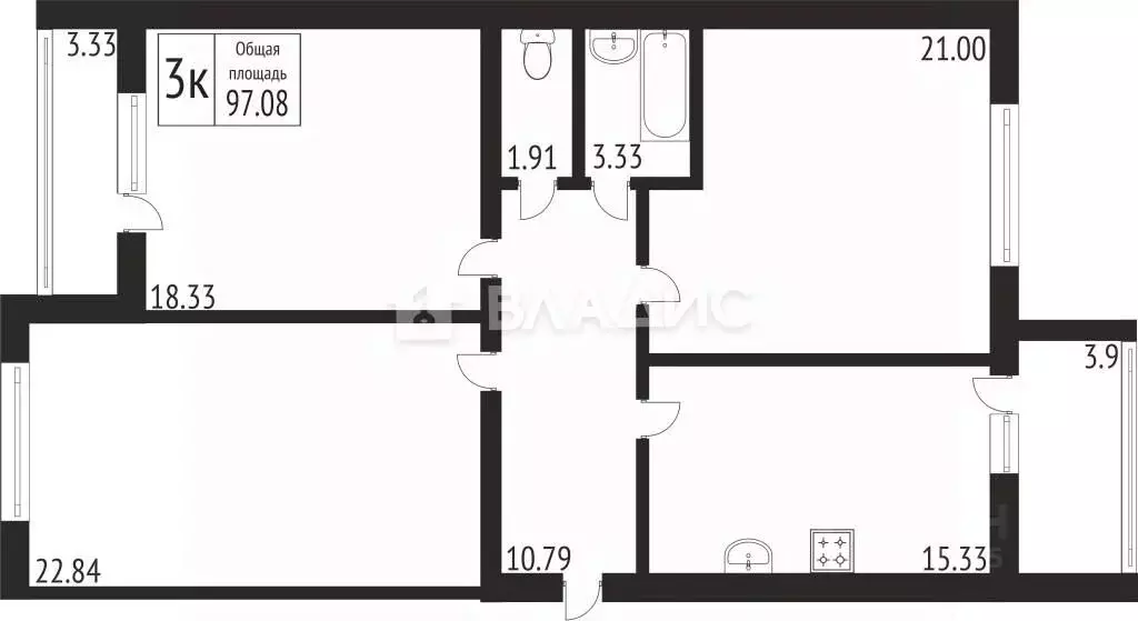 3-к кв. Владимирская область, Владимир ул. Родионовка, 8 (97.0 м) - Фото 1