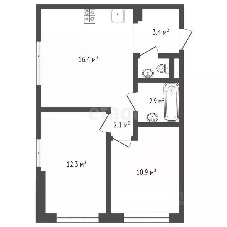 2-к кв. Московская область, Котельники Новая ул., 3 (46.0 м) - Фото 2