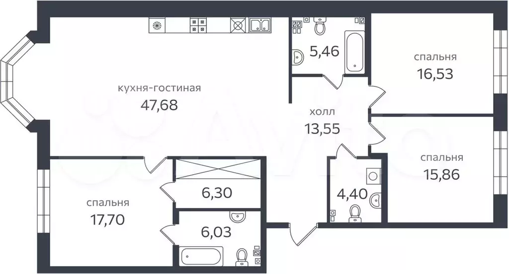 3-к. квартира, 133,5 м, 2/8 эт. - Фото 0