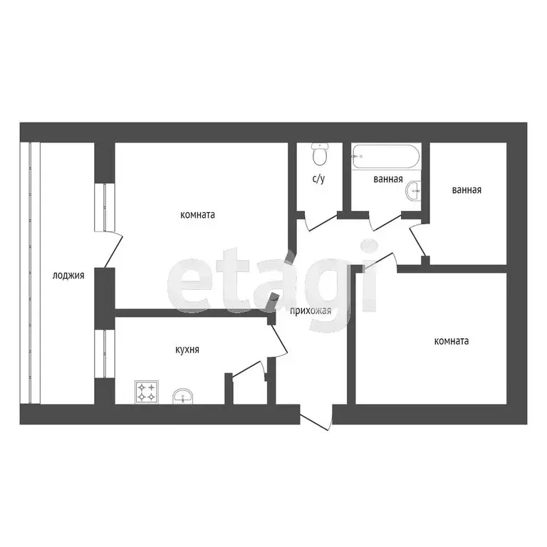 3-комнатная квартира: село Садовое, Пролетарская улица, 50 (58.1 м) - Фото 1