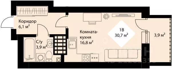 Студия Свердловская область, Екатеринбург Эльмаш жилрайон, Веер Парк ... - Фото 0