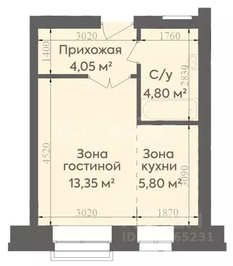Студия Хакасия, Абакан Нижняя Согра мкр, ул. Буденного, 78 (28.0 м) - Фото 1