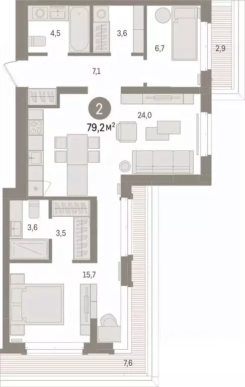 2-к кв. Тюменская область, Тюмень На Минской жилой комплекс (79.2 м) - Фото 1