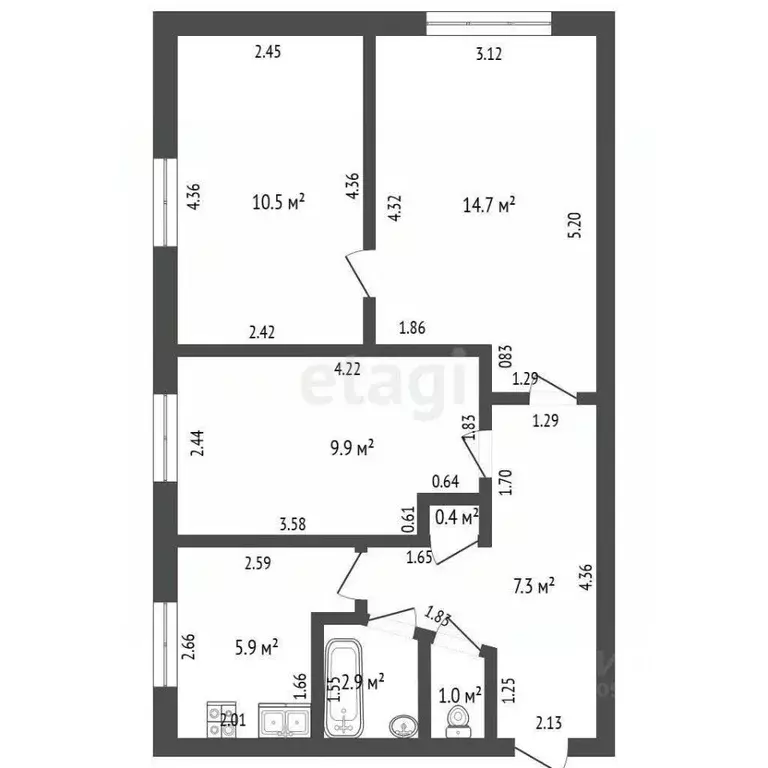 3-к кв. Башкортостан, Стерлитамак Вокзальная ул., 26 (51.7 м) - Фото 1