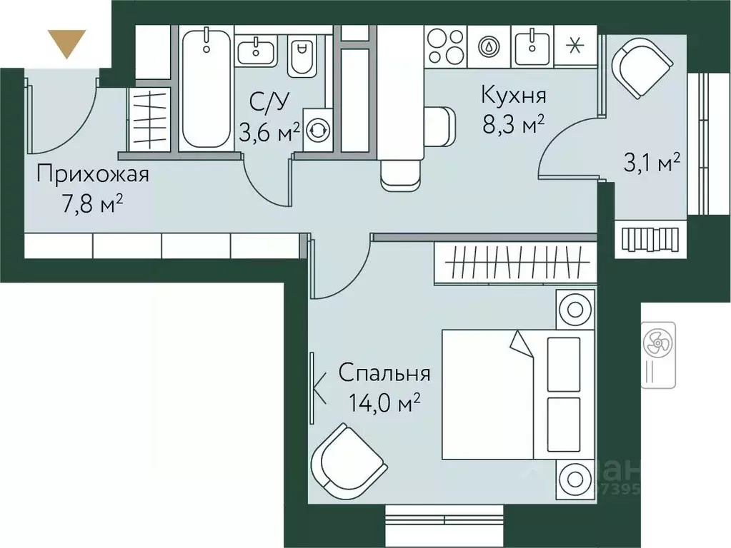 1-к кв. Волгоградская область, Волгоград Новосибирская ул., 74 (36.8 ... - Фото 0