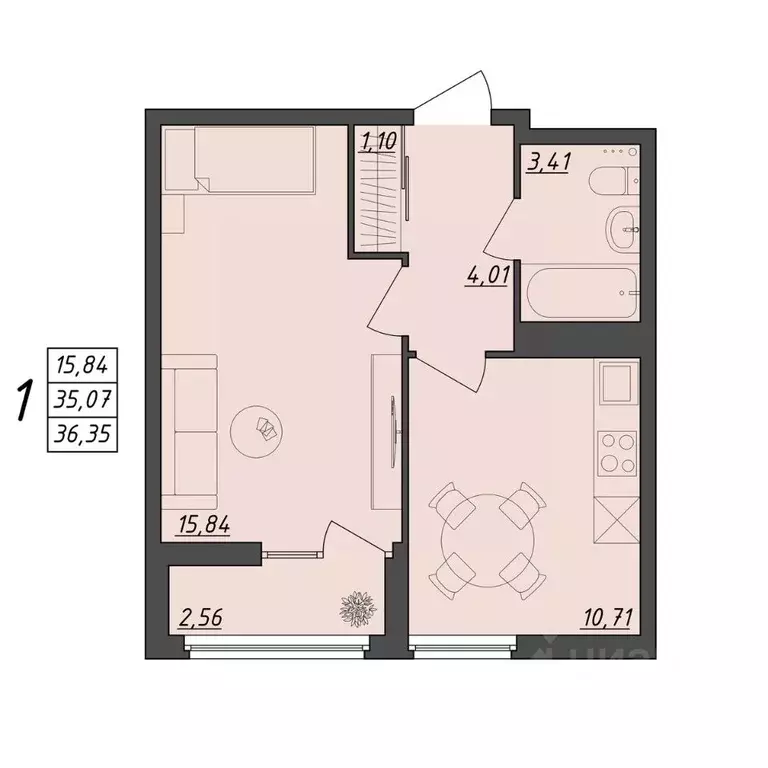 1-к кв. Волгоградская область, Волгоград ул. Алехина, 7к7 (36.35 м) - Фото 0