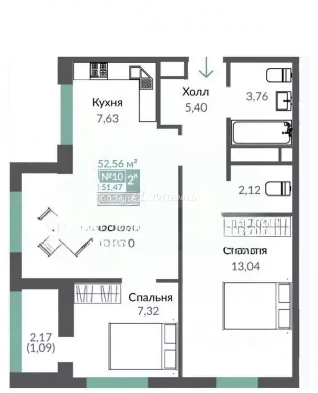 2-к кв. Крым, Симферополь просп. Александра Суворова, 21 (52.56 м) - Фото 2