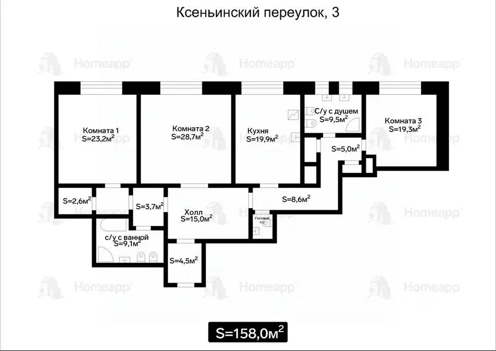 3-к кв. Москва Ксеньинский пер., 3 (157.0 м) - Фото 1