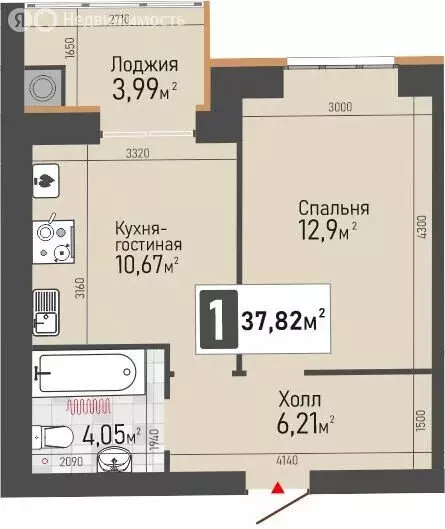 1-комнатная квартира: Рыбное, жилой комплекс Панорама (35.83 м) - Фото 1
