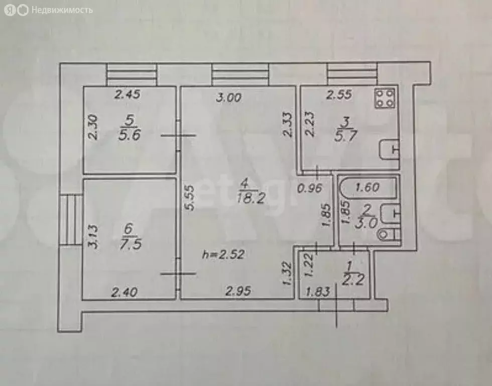 3-комнатная квартира: Казань, улица Лейтенанта Красикова, 1 (42.2 м) - Фото 1