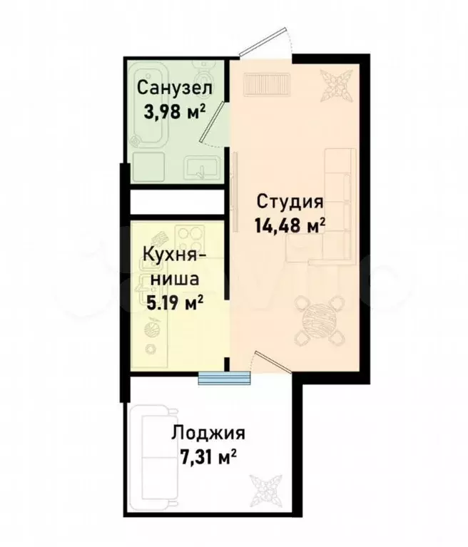 Квартира-студия, 31 м, 12/12 эт. - Фото 0