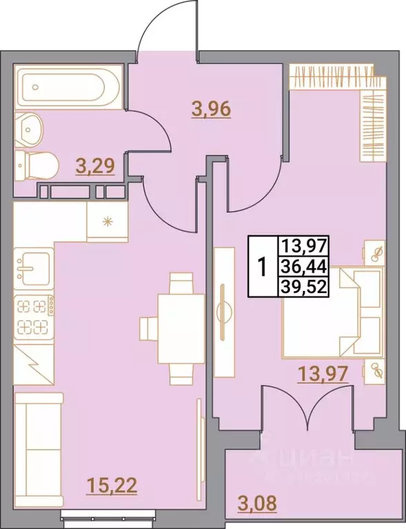 1-к кв. Волгоградская область, Волгоград Олимпийский пер., 4 (39.52 м) - Фото 1