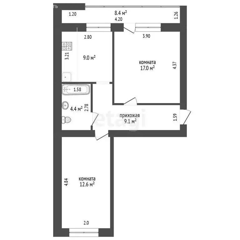 2-комнатная квартира: Стерлитамак, улица Гоголя, 98 (51.9 м) - Фото 1