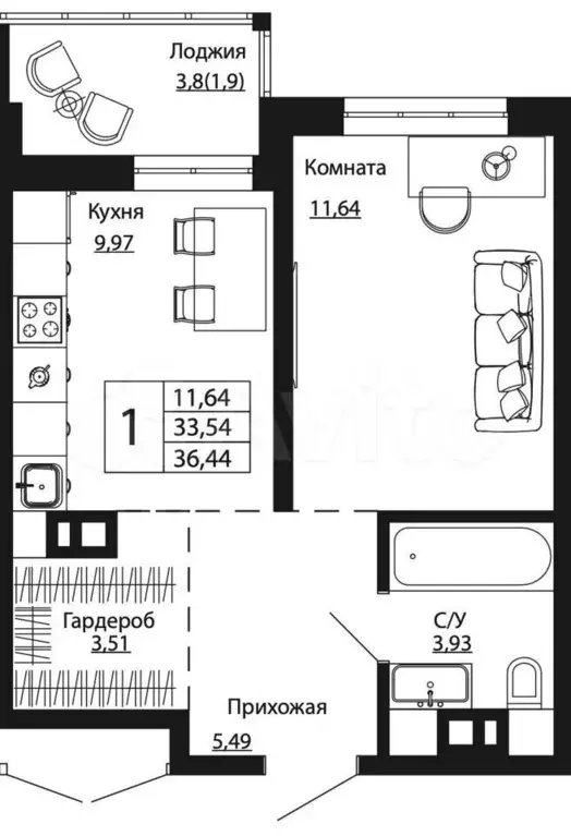 1-к. квартира, 36,5 м, 4/24 эт. - Фото 0