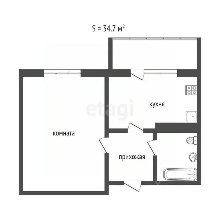 1-к кв. Коми, Усинск Молодежная ул., 26 (34.7 м) - Фото 1