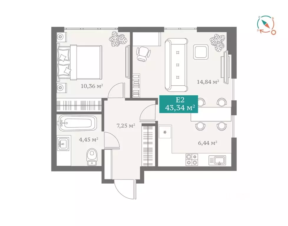 2-к кв. Тюменская область, Тюмень ул. Алматинская, 10 (43.34 м) - Фото 0