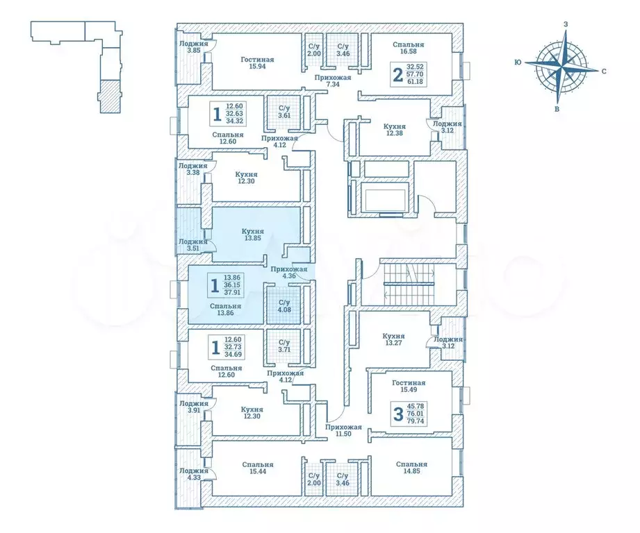 1-к. квартира, 38,6 м, 6/7 эт. - Фото 1