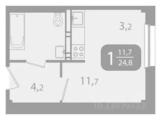 1-к кв. Томская область, Томск ул. Юрия Ковалева, 47 (24.8 м) - Фото 1