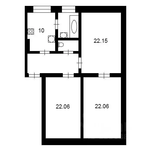 3-к кв. Кемеровская область, Новокузнецк ул. Энтузиастов, 53 (46.8 м) - Фото 1