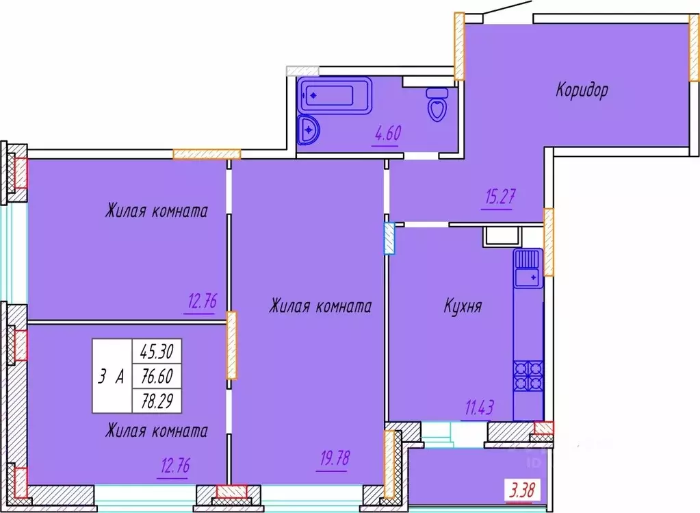 2-к кв. Чувашия, Новочебоксарск бул. Речной, поз7 (78.29 м) - Фото 0