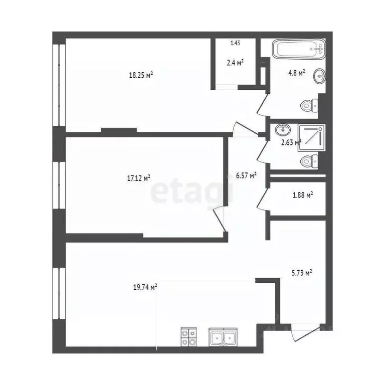 3-к кв. Тюменская область, Тюмень ул. 50 лет Октября, 57Бк1 (80.0 м) - Фото 2