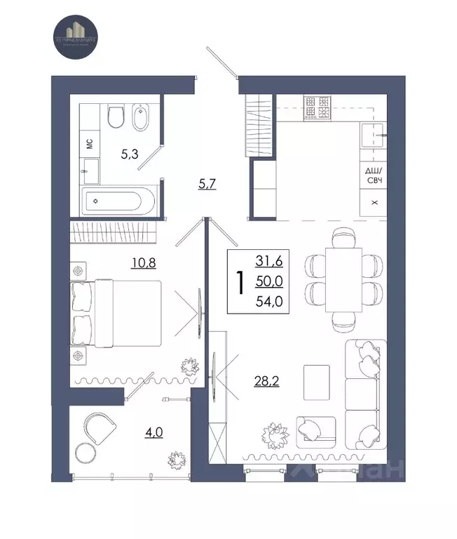 1-к кв. Смоленская область, Смоленск ул. 2-я Киевская, 20Ак1 (54.0 м) - Фото 1