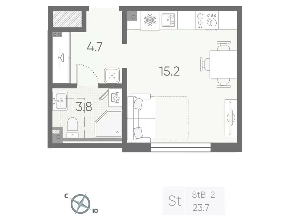 квартира-студия, 23.7 м - Фото 0