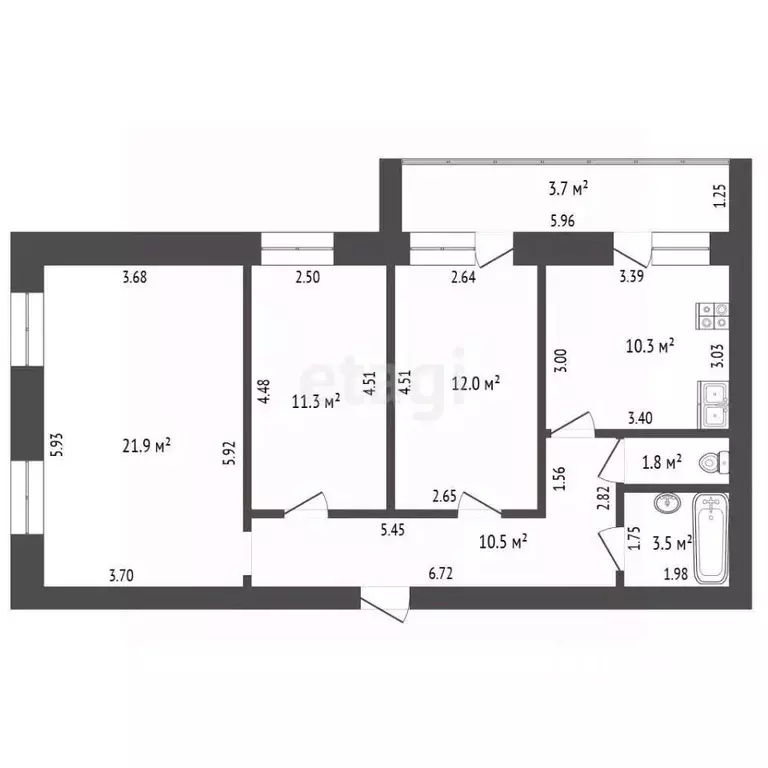3-к кв. Башкортостан, Стерлитамак Вокзальная ул., 15 (71.3 м) - Фото 2