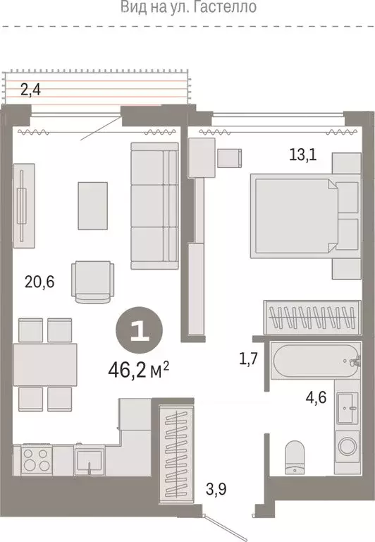 1-комнатная квартира: Тюмень, улица Молодогвардейцев, 5к1 (43 м) - Фото 0