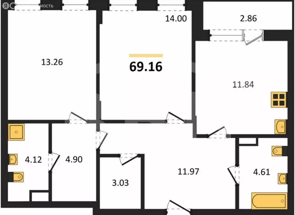 2-комнатная квартира: Воронеж, Ленинградская улица, 29Б (69.16 м) - Фото 0
