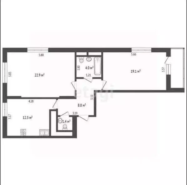 2-комнатная квартира: Москва, Фестивальная улица, 15к2 (70 м) - Фото 0