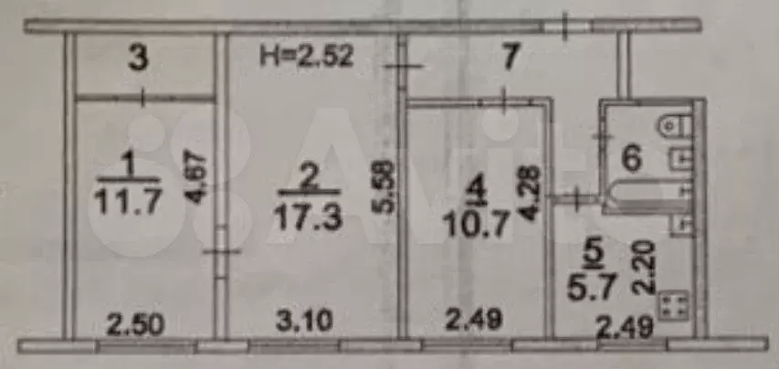 3-к. квартира, 56 м, 1/5 эт. - Фото 0