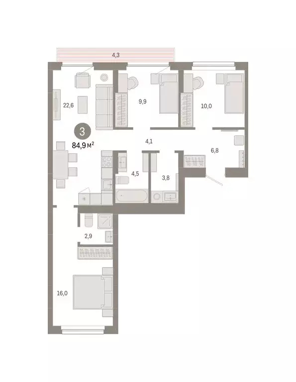 3-комнатная квартира: Новосибирск, квартал Лебедевский, 1/3 (84.9 м) - Фото 2