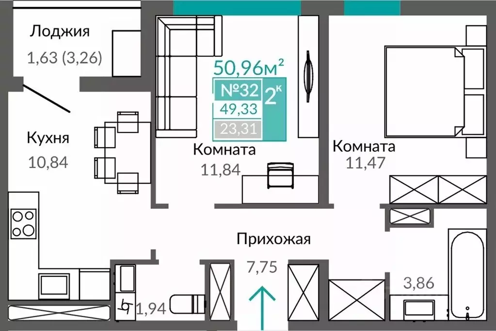 2-к кв. Крым, Симферополь Горизонты жилой комплекс (49.33 м) - Фото 0