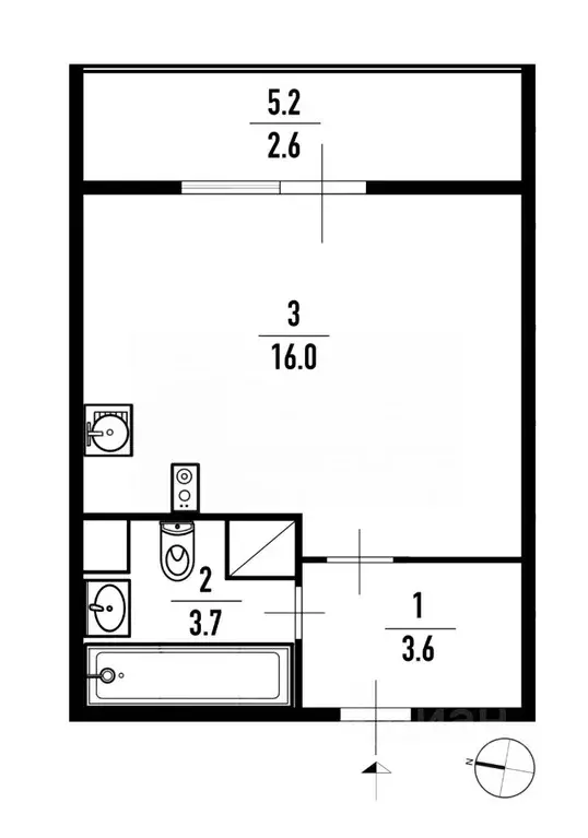 Студия Санкт-Петербург ул. Крыленко, 1к1с6 (23.3 м) - Фото 1