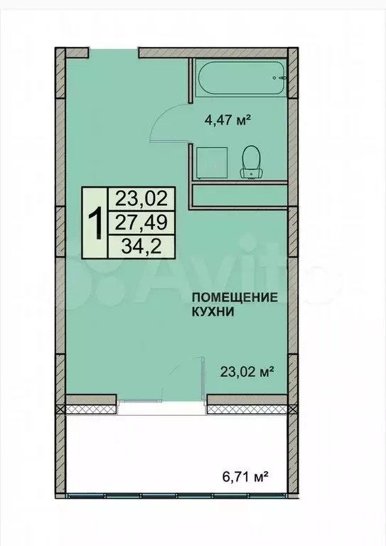 Квартира-студия, 34,2 м, 3/18 эт. - Фото 1