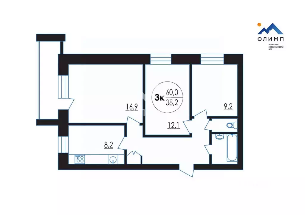 3-к кв. Вологодская область, Вологда ул. Мохова, 15 (60.0 м) - Фото 2