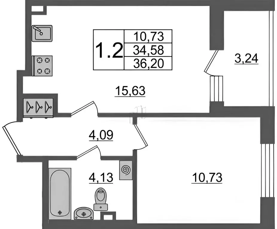 1-к кв. Санкт-Петербург просп. Буденного, 19к2 (34.0 м) - Фото 1