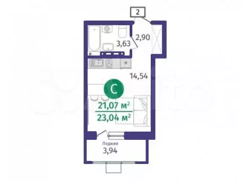 Квартира-студия, 23 м, 3/14 эт. - Фото 1